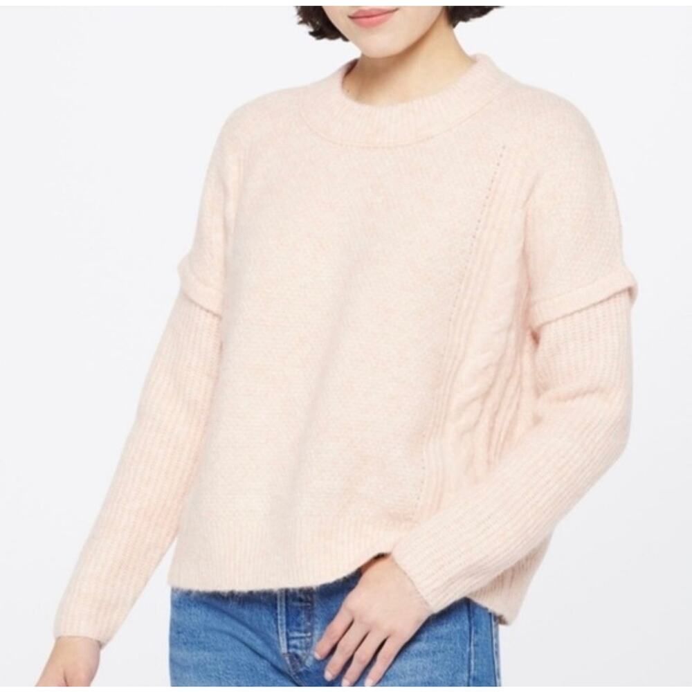 Madewell Cable Knit Sweater Alpaca Wool Blend Cream Sz M Crewneck Drop Shoulder